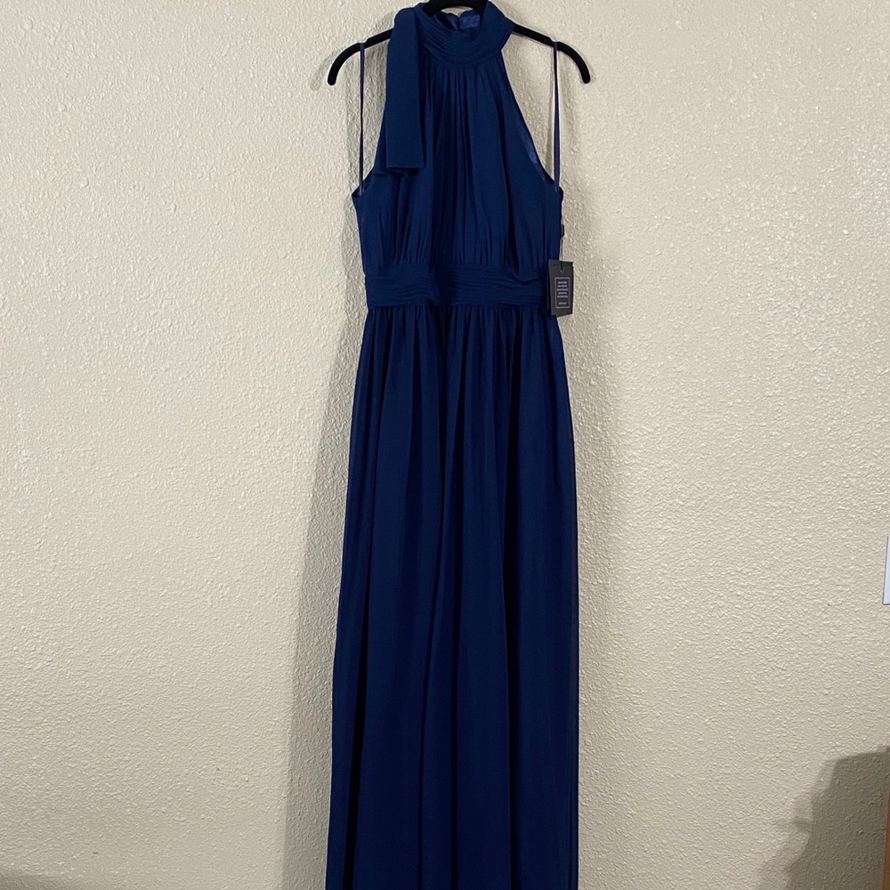 NWT Ieena for Mac Duggal Navy High Neck Chiffon Gown 55035 Size 6 - Picture 4 of 16
